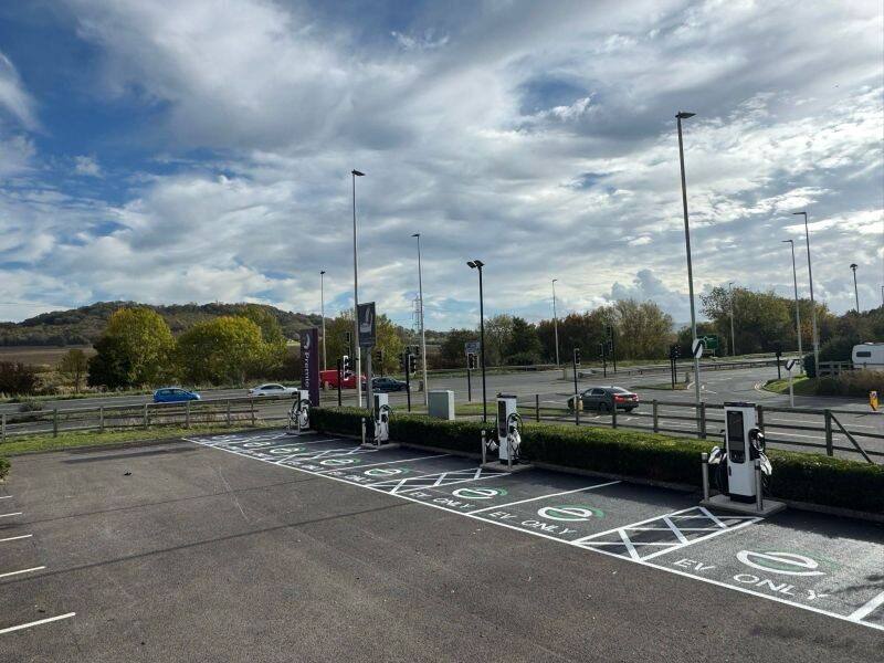 Newly marked EV charging bays in Gloucester