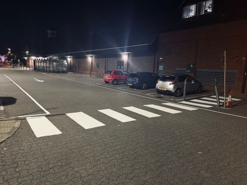 Repainted parking bays and pedestrian routes